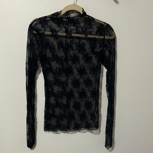 Free People Black Sheer Lace Blouse